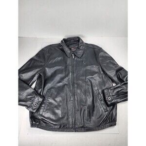 Vintage Luis Alvear Barcelona Jacket Black Leather‎ Zip Front Size L Soft Coat